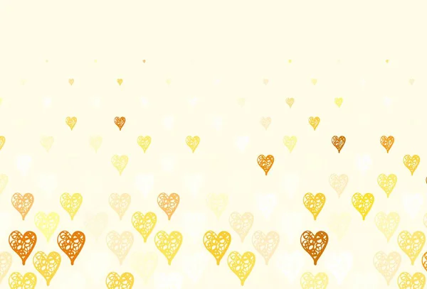 亮晶晶的心脏的亮橙色矢量背景 美丽的庆祝风格的心脏在抽象的图解 周年商业广告的设计 — 图库矢量图片
