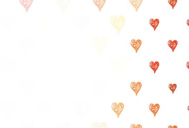 Açık kırmızı, sarı vektör dokusu ve güzel kalpleri var. Renkli arkaplanda güzel soyut kalpler. Sevgililer Günü kartpostalları için şablon.