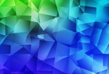 Açık mavi, yeşil vektör çokgen çizimi. Gradyanı olan zarif parlak çokgen çizimi. Dizaynınız için üçgen desen.