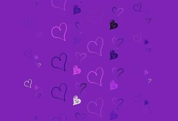 Светло Фиолетовый Розовый Векторный Узор Цветными Сердцами Мбаппе Стиле Феерии — стоковый вектор