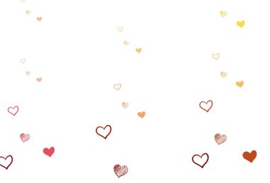 Açık kırmızı, sarı vektör dokusu ve güzel kalpleri var. Kalpli, karalama tarzında bulanık dekoratif tasarım. Sevgililer Günü ilanı, afişi, afişi için tasarım.