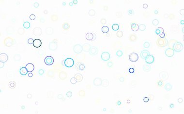 Açık mavi, daire şekilli sarı vektör düzeni. Parlak renkli soyut çemberlerin olduğu bir resim. Fütürist reklamlar ve kitapçıklar için şablon.