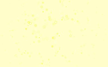 Küreli açık sarı vektör deseni. Parlak renkli soyut çemberlerin olduğu bir resim. Güzel web siteleri için desen.