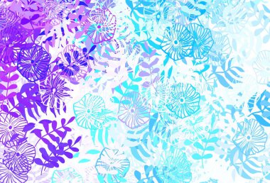 Açık pembe, mavi vektör doğal arka plan yapraklı. Soyut şablondaki karalamalarla dekoratif illüstrasyon. İşiniz için yepyeni bir tasarım..