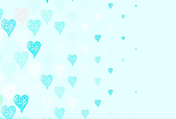 ライトブルー 甘い心を持つ緑のベクトルの背景 バレンタインスタイルでグラデーションの心を持つスマートイラスト バレンタインのグリーティングポストカードのテンプレート — ストックベクタ