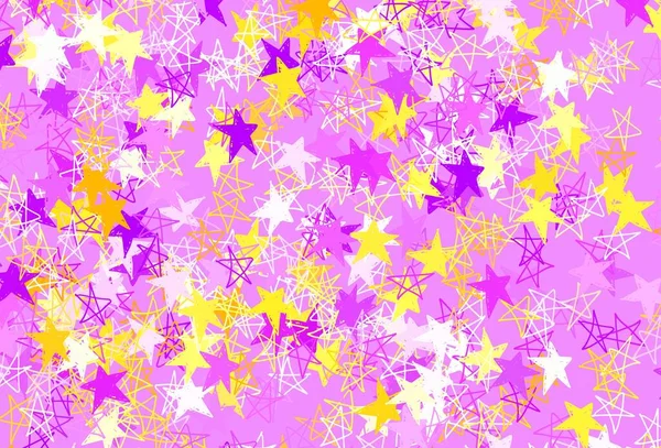 Rosa Claro Fondo Vector Amarillo Con Estrellas Pequeñas Grandes Ilustración — Archivo Imágenes Vectoriales