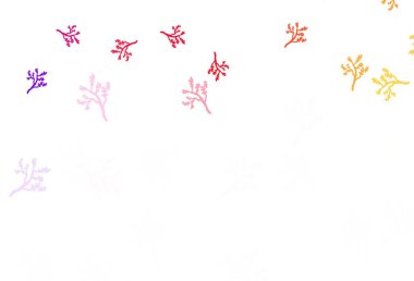 Açık kırmızı, sarı vektör dallı şablon. Yapraklar ve dallarla bulanık şekilli yaratıcı illüstrasyon. Ağ ve ambalaj için elle boyanmış tasarım.