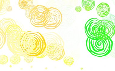Açık yeşil, sarı vektör karalama arkaplanı ve güller. Çiçeklerle süslenmiş soyut çizimler. Tasarımınız için yeni şablon.