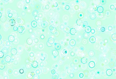 Açık mavi, çemberli yeşil vektör şablonu, çizgiler. Renkli çemberler çizilmiş, soyut çizgiler. Poster ve web siteleri için tasarım.