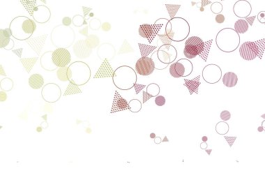 Çemberleri ve çizgileri olan ışık çok renkli vektör düzeni. Çemberler ve üçgenlerle soyut gradyan çizimi. Duvar kağıtları için şablon.