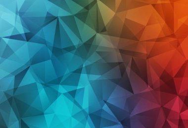 Açık mavi, kırmızı vektör üçgen arkaplan. Üçgenlerden oluşan parlayan çokgen çizimler. Cep telefonunun arka planının şablonu.