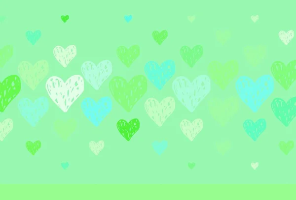 Světle Zelené Vektorové Pozadí Zářícími Srdci Ilustrace Tvary Skloněných Srdcí — Stockový vektor
