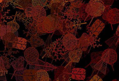 Koyu yeşil, kırmızı vektör zarif desenli ağaçlar, dallar. Rengarenk ağaçların çizimi. Duvar kağıtları, boyama kitapları için desen.