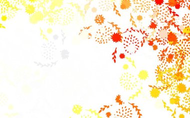 Açık kırmızı, sarı vektör arkaplan çiçekli, güllü. Çiçeklerle karalama tarzında renkli çizimler. Duvar kağıdı tasarımınız için yeni bir doku.