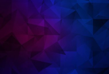 Koyu pembe, mavi vektör eğimli üçgen şablon. Üçgenlerden oluşan parlayan çokgen çizimler. Web siteniz için yeni bir doku.