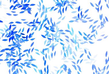 Yapraklı hafif Mavili vektör şablonu. Parlak renkli çizimler ve karalama tarzında yapraklar. Duvar kağıtları, boyama kitapları için desen.