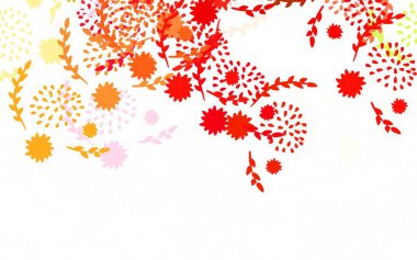 Açık yeşil, kırmızı vektör karalama arkaplanı çiçekler, güller. Beyaz arka planda gradyanı olan çiçekler. Web ve broşürler için elle boyanmış tasarım.