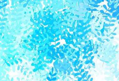 Yapraklı hafif Mavili vektör çizimi. Parlak renkli çizimler ve karalama tarzında yapraklar. Ağ ve ambalaj için elle boyanmış tasarım.