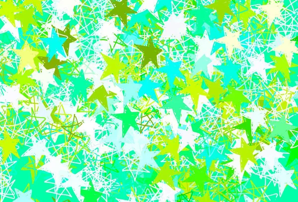 Azul Claro Textura Vectorial Verde Con Hermosas Estrellas Ilustración Decorativa — Vector de stock