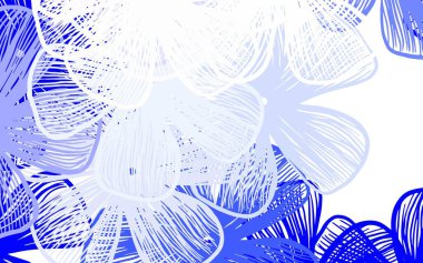 Çiçeklerle birlikte açık mavi renk vektör doğal arkaplan. Çiçeklerle bulanık stil çizimi. Çocuk kitapları için renkli desen.