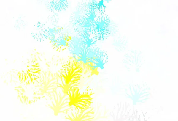 Hellblauer Gelber Vektorhintergrund Mit Ästen Gekritzelte Illustration Von Blättern Und — Stockvektor