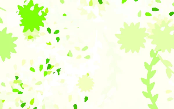 Verde Claro Amarillo Vector Doodle Fondo Con Flores Rosas Ilustración — Archivo Imágenes Vectoriales