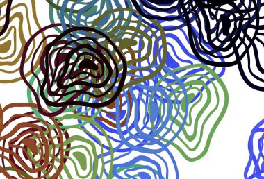 Bükülmüş çizgileri olan ışık çok renkli vektör arkaplanı. Alnında çizgiler olan soyut bir çizim. İş tasarımınız için soyut biçim.