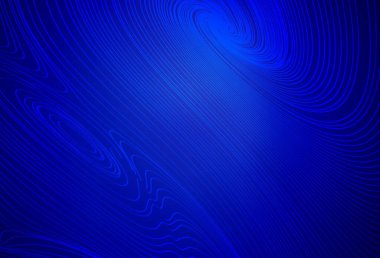 Bükülmüş çizgileri olan koyu mavi vektör arkaplan. Basit çizgilerle renkli gradyan çizimi. Broşürler, broşürler için doku.