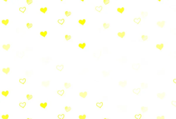 노란색 배경과 빛나는 기념하는 방식으로 하트가 그려진 아름다운 색깔의 발렌타인의 — 스톡 벡터