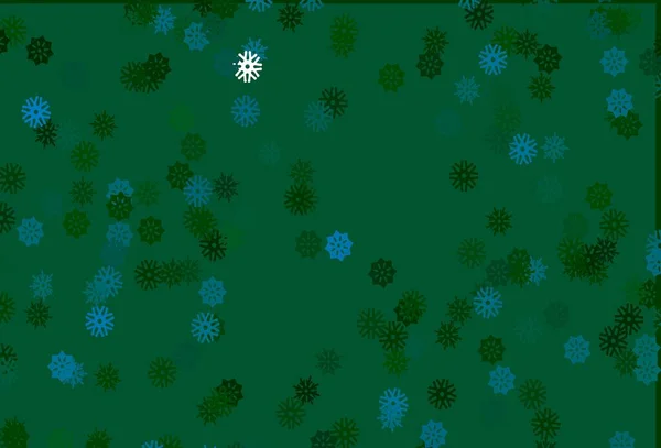 Azul Claro Padrão Vetor Verde Com Flocos Neve Natal Ilustração — Vetor de Stock