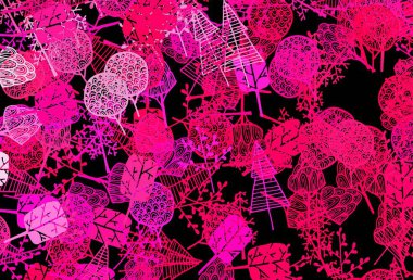 Koyu pembe vektör deseni ağaçlarla, dallarla karalıyor. Eğimli soyut renkli ağaçlar. İşiniz için yepyeni bir tasarım..