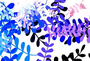 Açık mavi, kırmızı vektör yapraklı karalama arkaplanı. Yapraklı modern geometrik soyut çizim. Duvar kağıtları, boyama kitapları için desen.