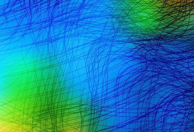 Açık mavi, yeşil vektör arkaplanı ve çizgi çizgileri. Eğimli çizgileri olan zarif parlak bir illüstrasyon. Cep telefonu ekranları için arkaplan.