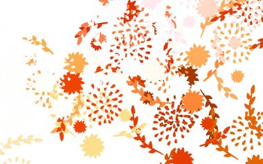 Açık kırmızı vektör arkaplanda çiçekler ve güller var. Çiçeklerle karalama tarzında renkli çizimler. Web siteniz için Doodle tasarımı.