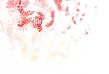 Açık Kırmızı, sarı vektör yapraklı soyut arkaplan. Parlak renkli çizimler ve karalama tarzında yapraklar. Markan için şık bir model..