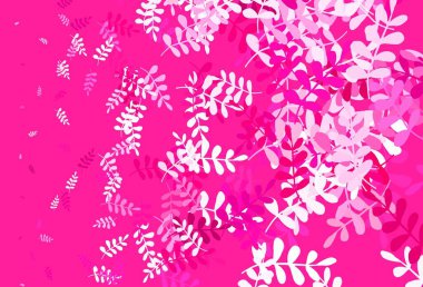 Açık pembe vektör doğal desenli yapraklı. Yapraklar ve karalamalar ile soyut çizimler. İş tasarımınız için yepyeni bir tarz.