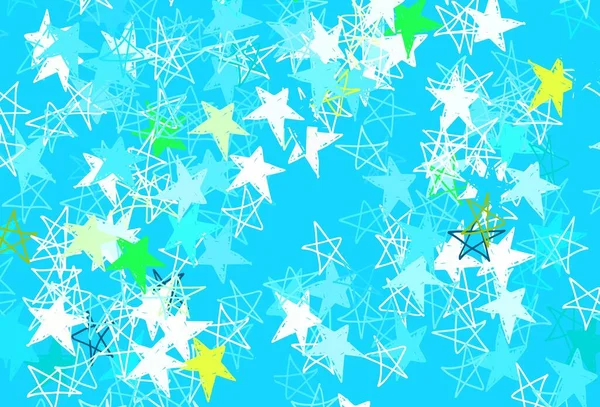 Hellblaue Gelbe Vektortextur Mit Schönen Sternen Sterne Auf Verschwommenem Abstrakten — Stockvektor