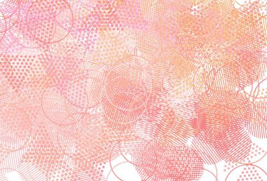 Açık pembe, sarı vektör desenli ve daireli çokgen şekilli. Çemberler ve üçgenlerle soyut gradyan çizimi. Broşürler, broşürler için desen