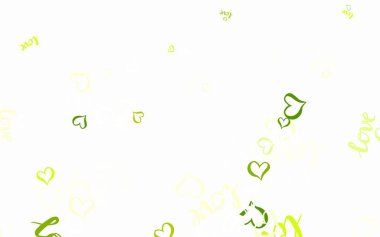 Açık yeşil, kalpleri olan sarı vektör arkaplan. Sevgililer günü tarzında gradyan kalpleri olan akıllı bir illüstrasyon. Karnaval için şablon, festival için romantik broşürler.
