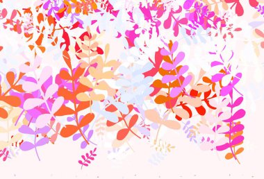 Açık mavi, kırmızı vektör yapraklı soyut arkaplan. Karalama tarzında yaprakları olan belirsiz bir çizim. İşiniz için yeni tasarım.