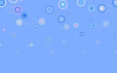 Açık mavi, küreli kırmızı vektör deseni. Parlak renkli soyut çemberlerin olduğu bir resim. Fütürist reklamlar ve kitapçıklar için şablon.