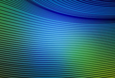 Açık mavi, kıvrımlı çizgileri olan yeşil vektör düzeni. Renkli çizgileri ve şekilleri olan bir örnek. Tasarımınız için basit şablon.