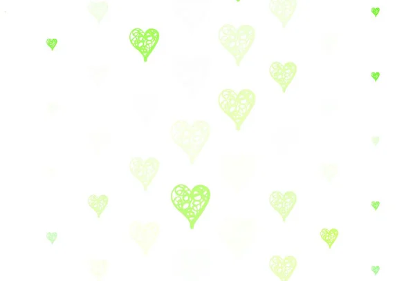 Hellgrüner Gelber Vektorhintergrund Mit Herzen Dekoratives Design Mit Herzen Einfachen — Stockvektor