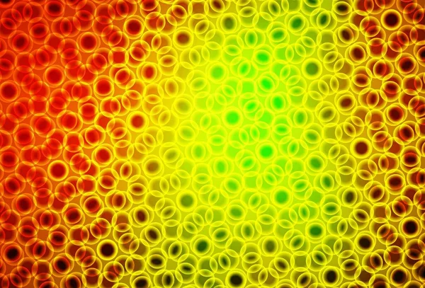 Rojo Oscuro Fondo Vector Amarillo Con Puntos Burbujas Borrosas Sobre — Vector de stock