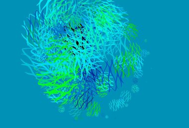 Açık mavi, çizgili yeşil vektör düzeni. Değişken çizgileri olan renkli soyut çizimler. Tasarımınız için tamamen yeni bir şablon.