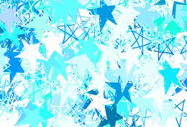 Açık mavi, güzel yıldızlı yeşil vektör dokusu. Soyut şablondaki yıldızlarla dekoratif parlak illüstrasyon. Kozmik arkaplanlar için şablon.