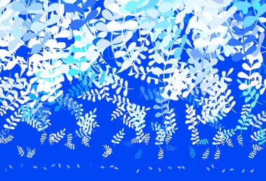 Yapraklı hafif Mavili vektör çizimi. Hint tarzı yapraklı bulanık dekoratif tasarım. Web siteleri ve pankartlar için desenli desen.