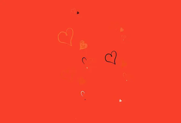 明るい赤 輝く心を持つ黄色のベクトルの背景 カラフルなグラデーションの背景に美しい抽象的な心 バレンタインのグリーティングポストカードのテンプレート — ストックベクタ