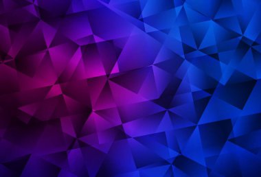 Koyu pembe, mavi vektör çokgen arkaplan. Üçgenlerden oluşan parlayan çokgen çizimler. İşiniz için en iyi üçgen tasarım.