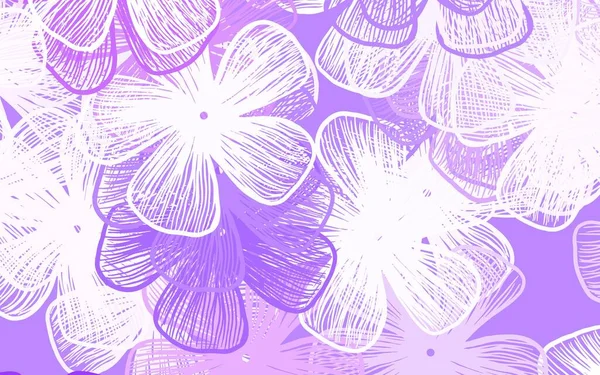 Light Purple Vector Doodle Texture Con Fiori Sketchy Doodle Flowers — Vettoriale Stock